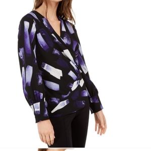 NWT Beautiful Black and Purple Wrap Style Top